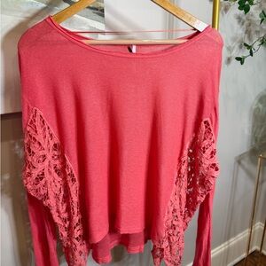 Free People coral Lace Sleeve Long Sleeve Top XS